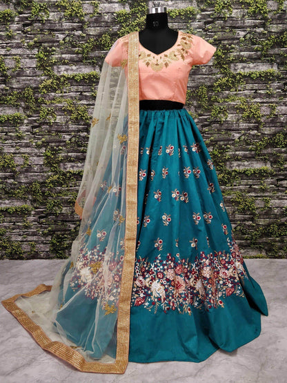 Stunning Rama Colored Floral Embroidered Lehenga Choli - Zeel Clothing