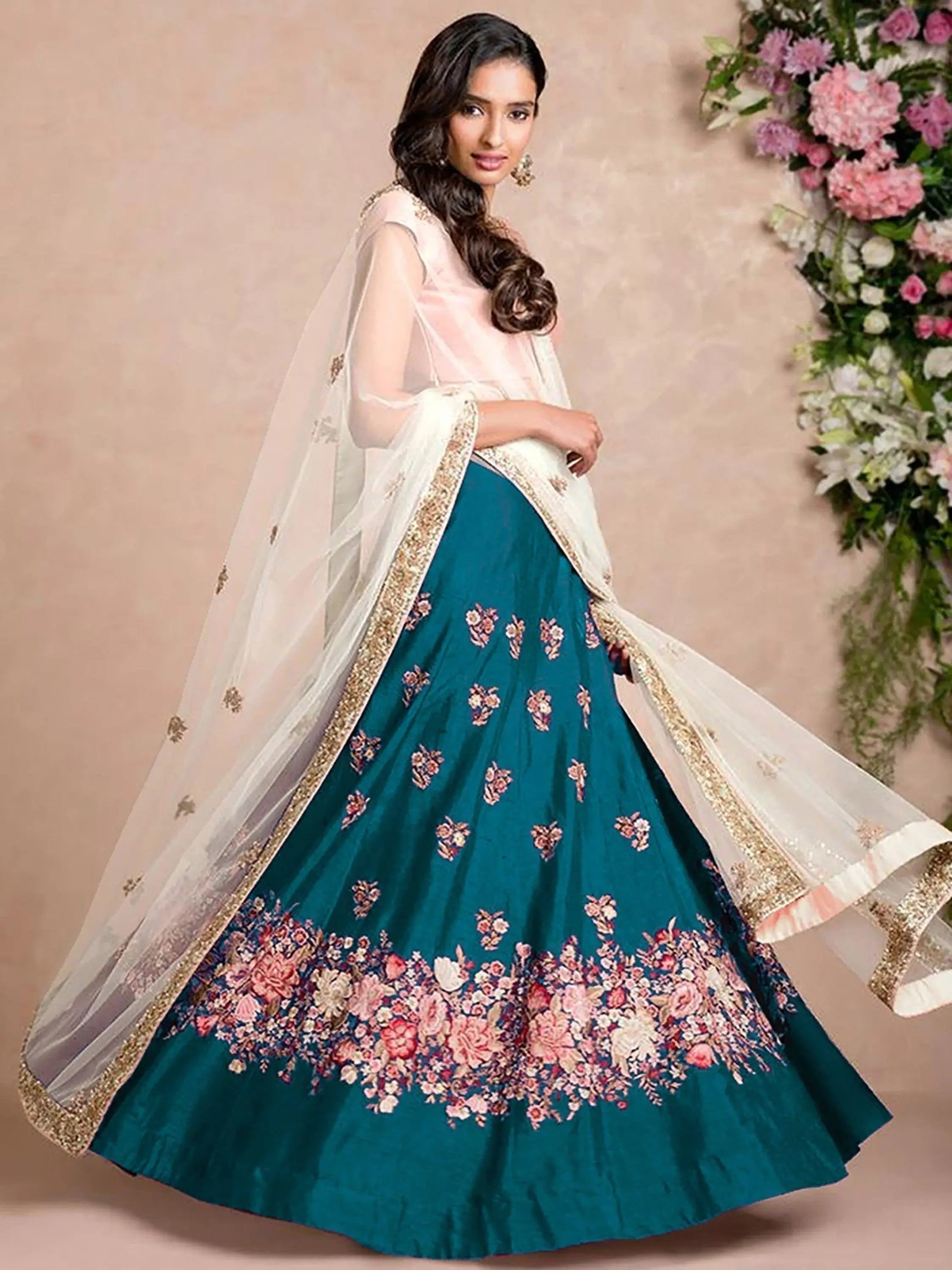 Stunning Rama Colored Floral Embroidered Lehenga Choli - Zeel Clothing