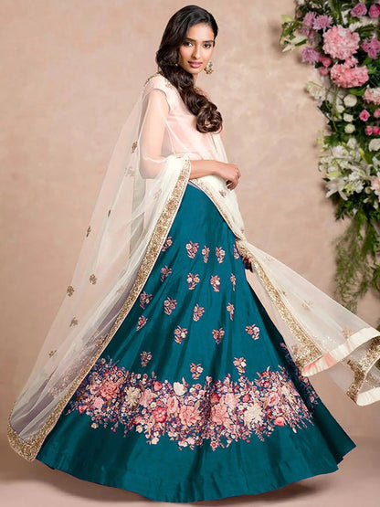 Stunning Rama Colored Floral Embroidered Lehenga Choli - Zeel Clothing