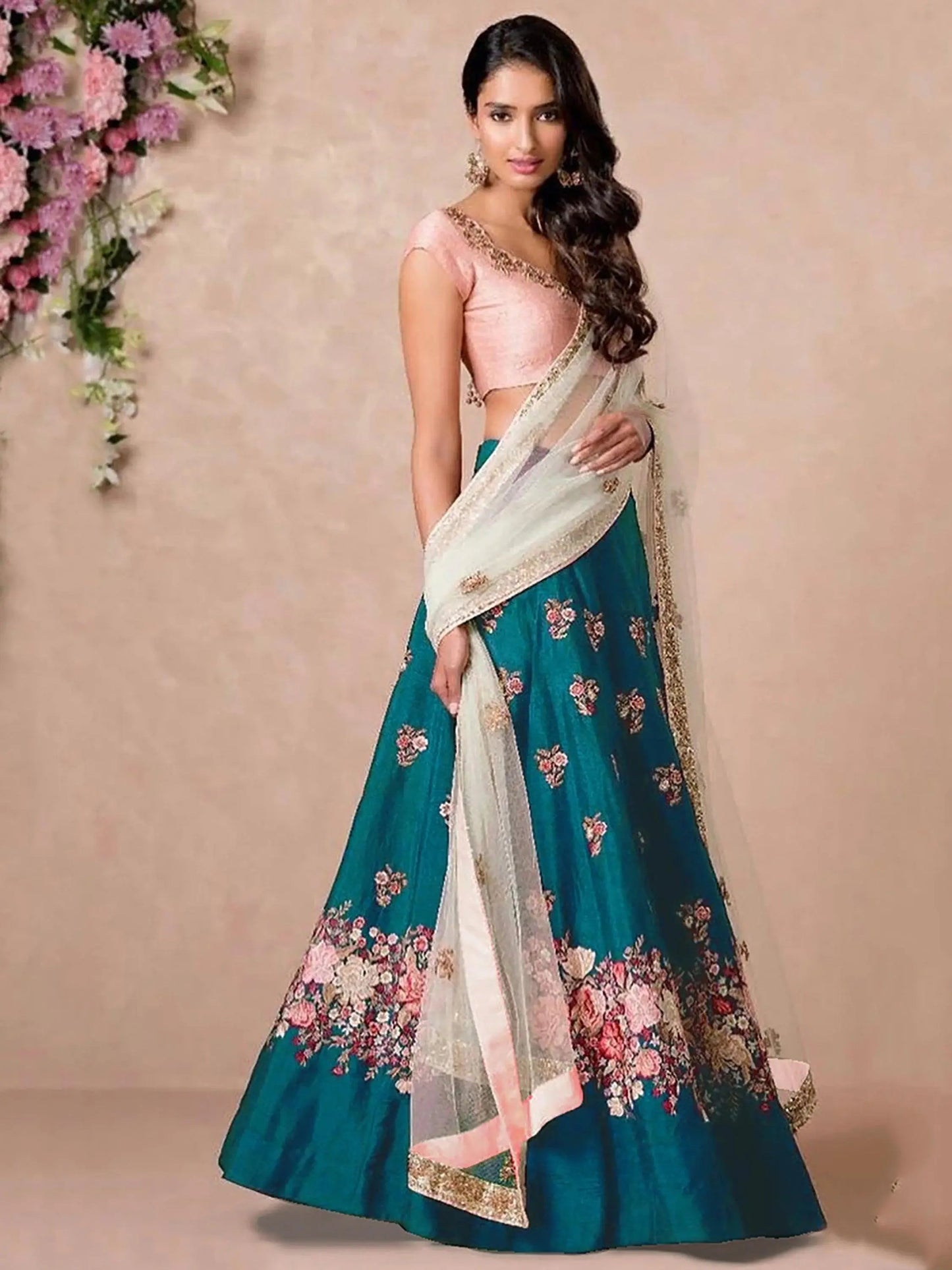 Stunning Rama Colored Floral Embroidered Lehenga Choli - Zeel Clothing