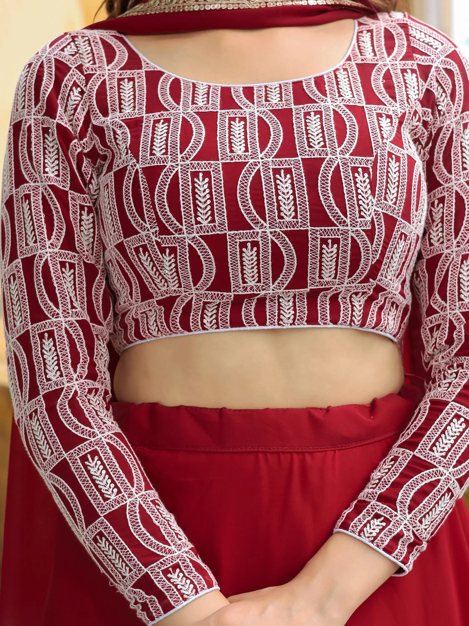 Stunning Red Sequins Georgette Party Wear Lehenga Choli With Dupatta - Zeel Clothing