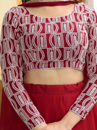 Stunning Red Sequins Georgette Party Wear Lehenga Choli With Dupatta - Zeel Clothing
