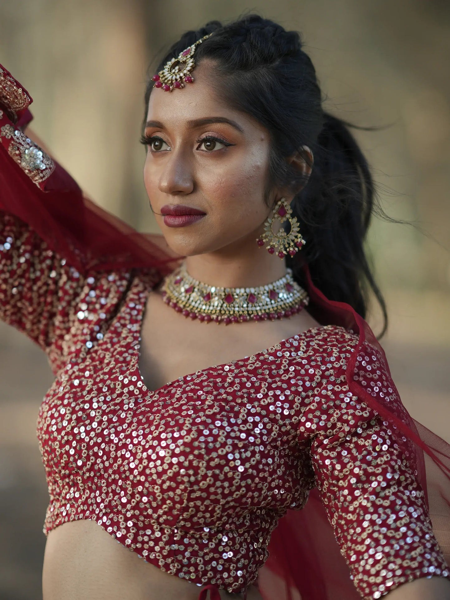 Stunning Red Sequins Georgette Wedding Lehenga Choli With Dupatta - Zeel Clothing