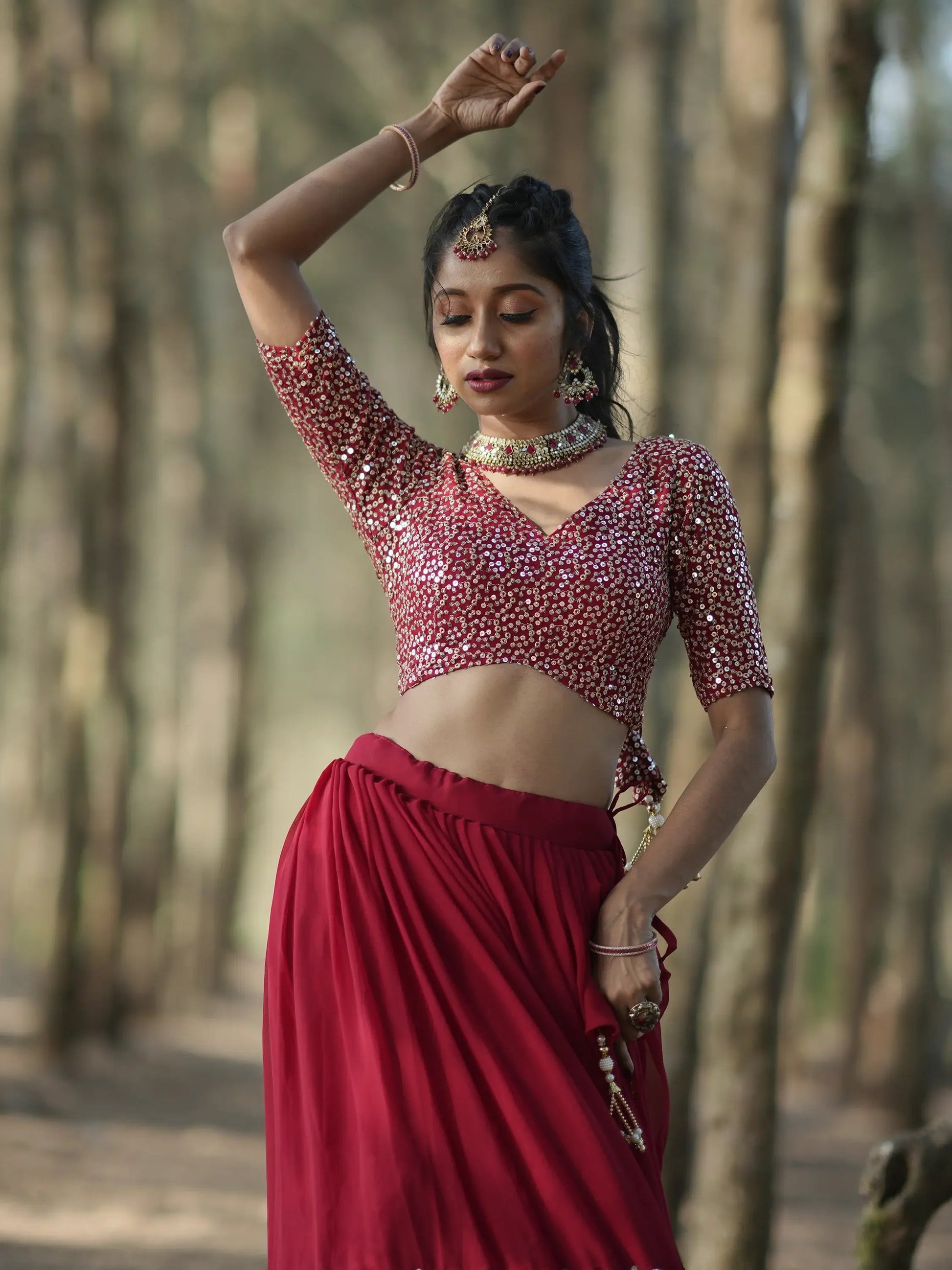 Stunning Red Sequins Georgette Wedding Lehenga Choli With Dupatta - Zeel Clothing