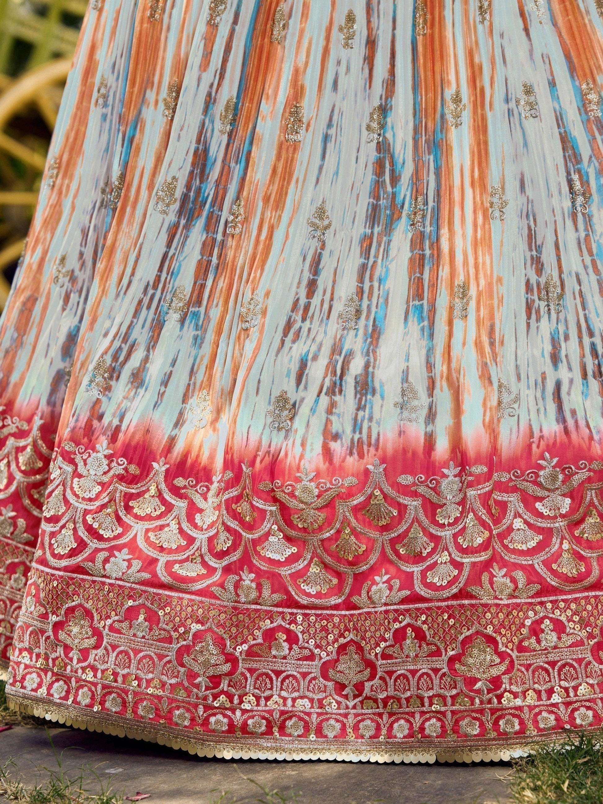 Stunning White & Pink Digital Printed Chinon Festive Wear Lehenga Choli - Zeel Clothing