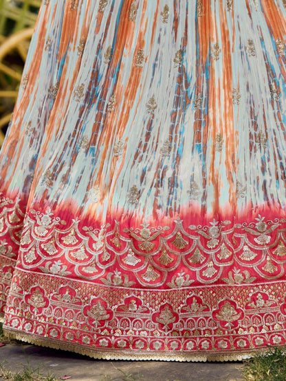 Stunning White & Pink Digital Printed Chinon Festive Wear Lehenga Choli - Zeel Clothing