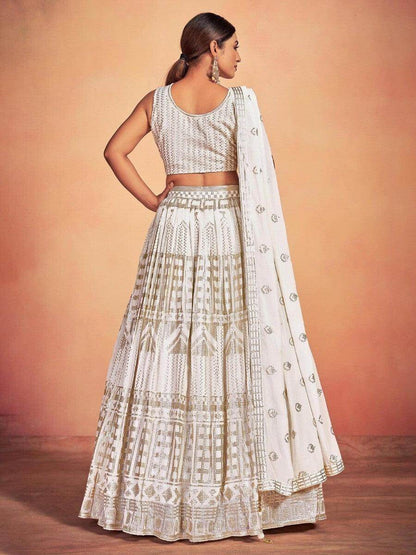Stunning White Sequins Georgette Wedding Wear Lehenga Choli - Zeel Clothing