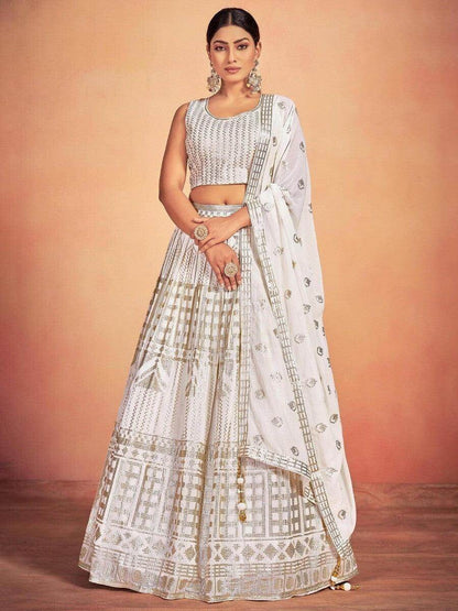 Stunning White Sequins Georgette Wedding Wear Lehenga Choli - Zeel Clothing