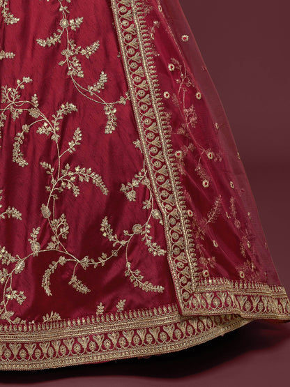 Super Maroon Thread Embroidery Art Silk Wedding Lehenga Choli - Zeel Clothing