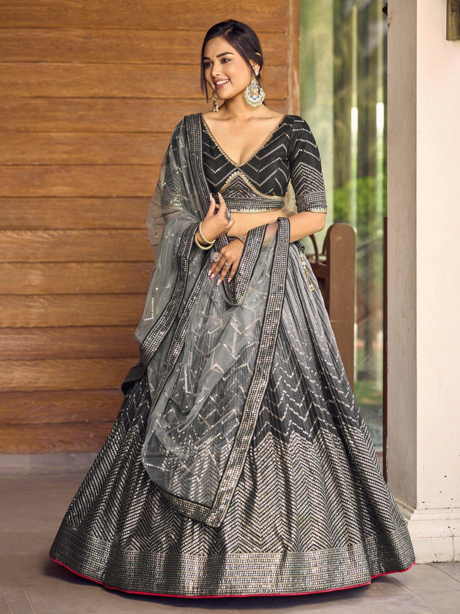 Superb Black Sequins Chinon Events Wear Lehenga Choli With Dupatta - Zeel Clothing