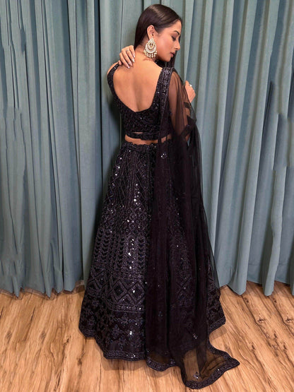 Superb Black Sequins Net Designer Lehenga Choli With Dupatta - Zeel Clothing