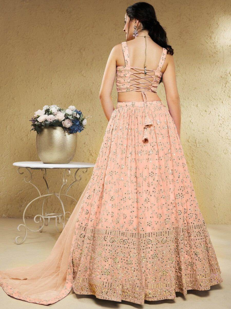 Superb Light Pink Sequins Georgette Lehenga Choli With Dupatta - Zeel Clothing