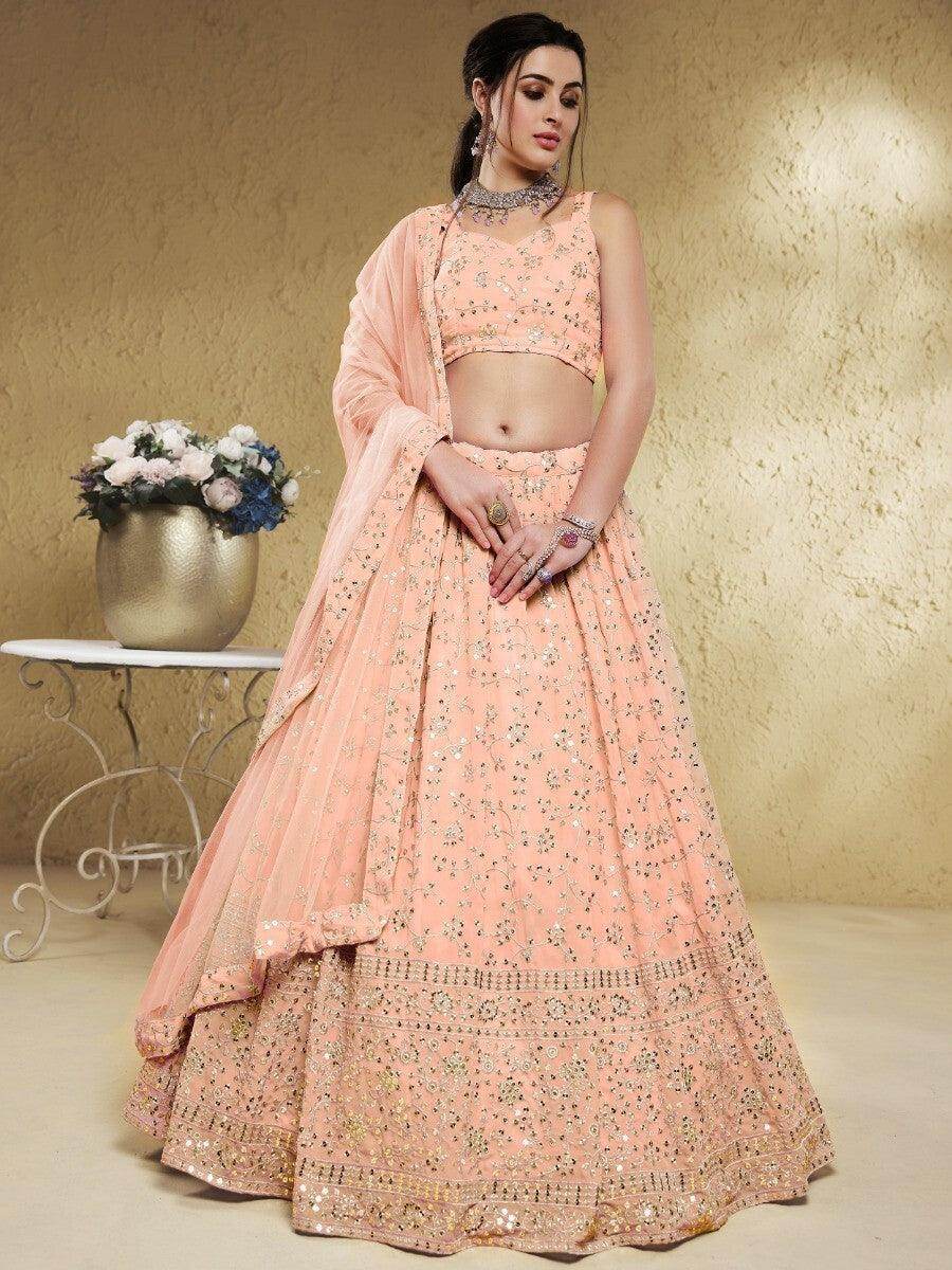 Superb Light Pink Sequins Georgette Lehenga Choli With Dupatta - Zeel Clothing