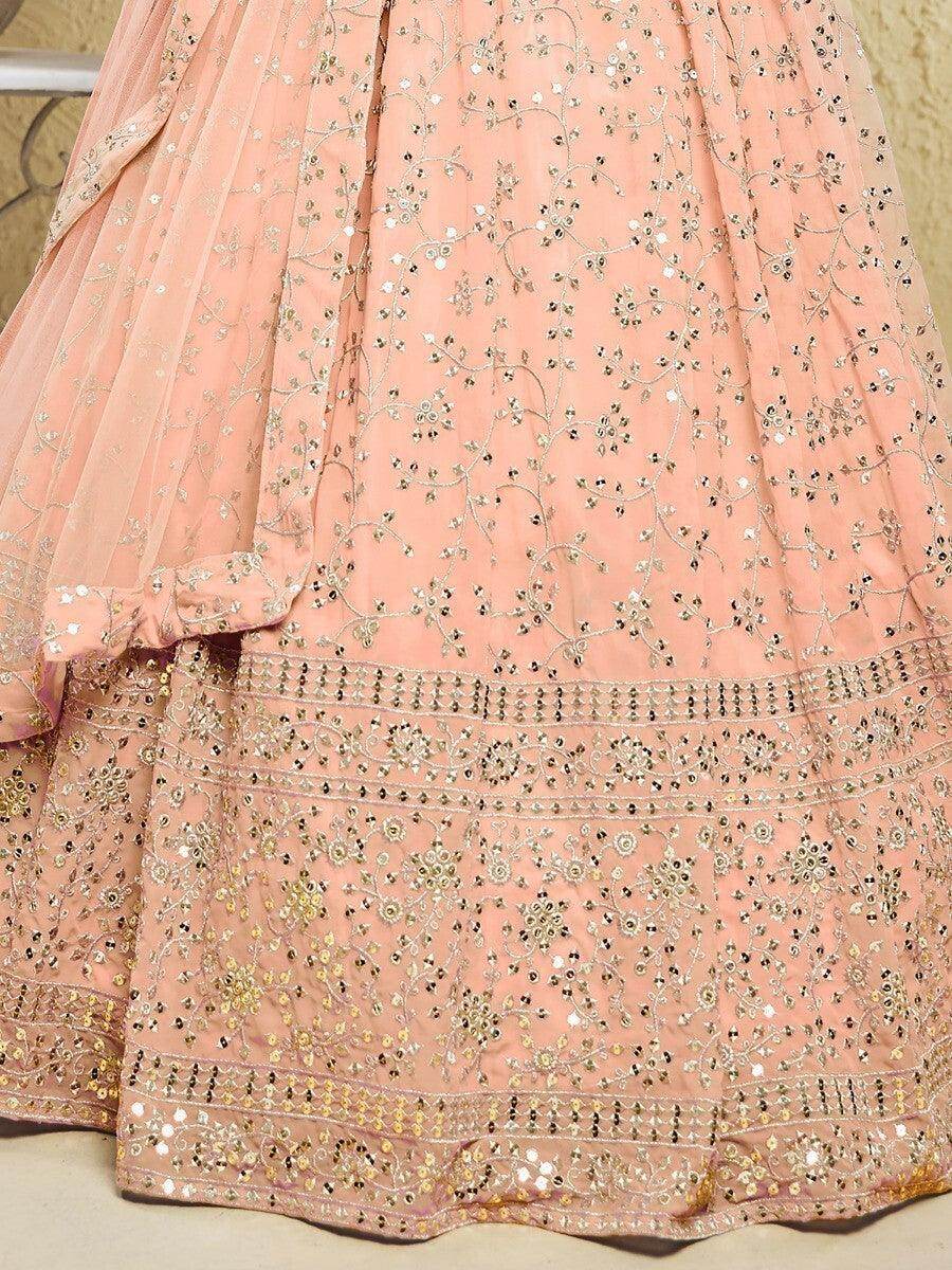 Superb Light Pink Sequins Georgette Lehenga Choli With Dupatta - Zeel Clothing