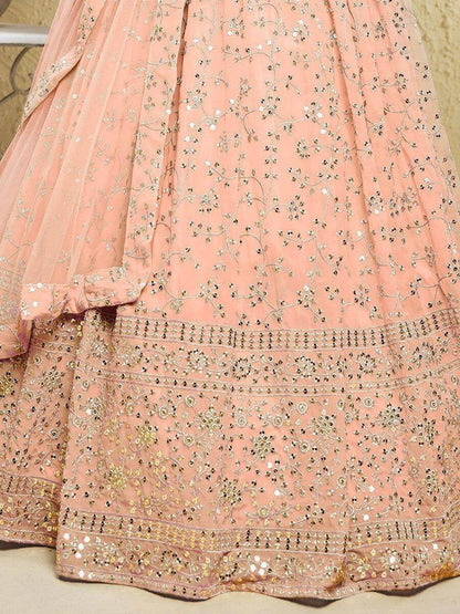 Superb Light Pink Sequins Georgette Lehenga Choli With Dupatta - Zeel Clothing