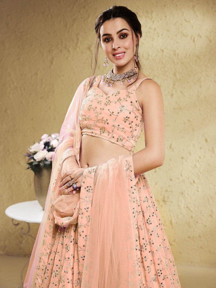 Superb Light Pink Sequins Georgette Lehenga Choli With Dupatta - Zeel Clothing