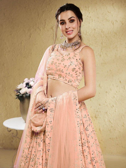 Superb Light Pink Sequins Georgette Lehenga Choli With Dupatta - Zeel Clothing