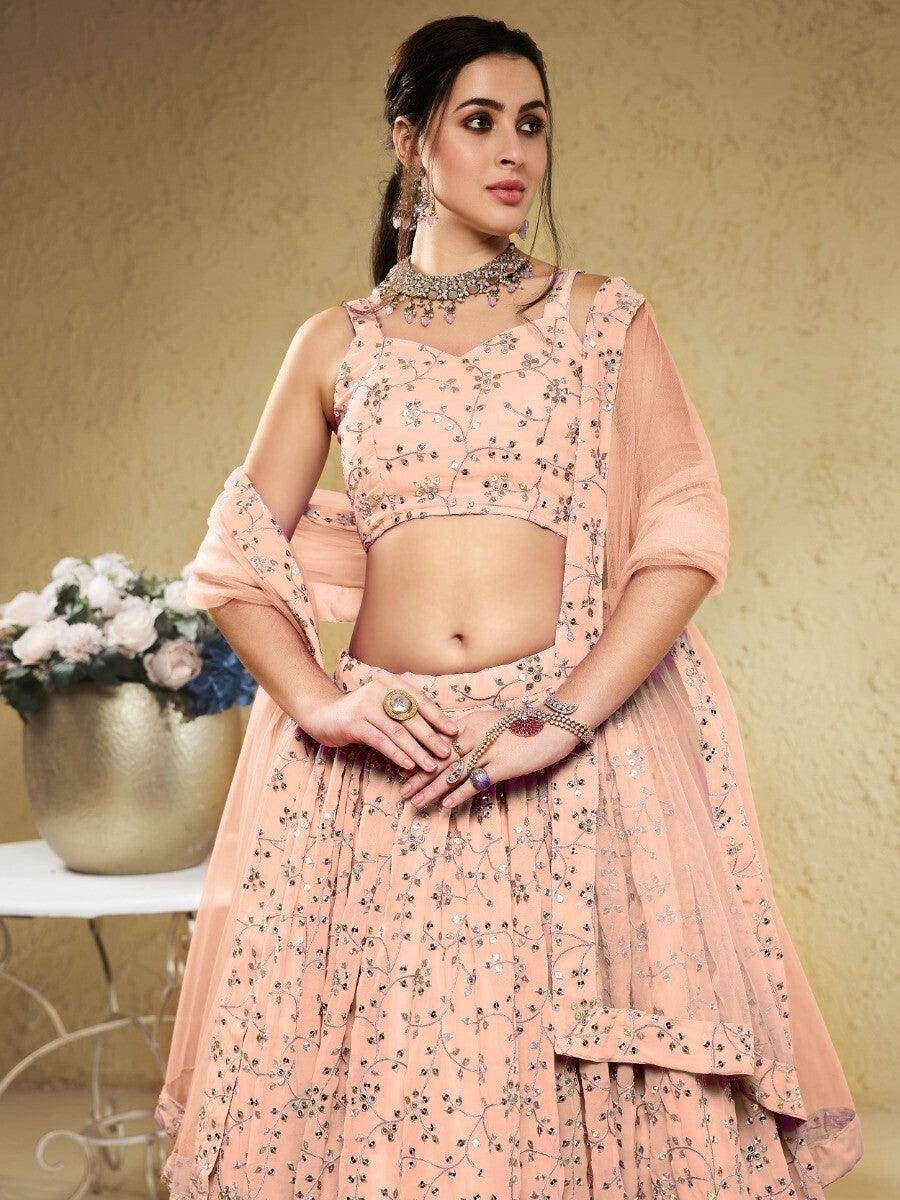 Superb Light Pink Sequins Georgette Lehenga Choli With Dupatta - Zeel Clothing