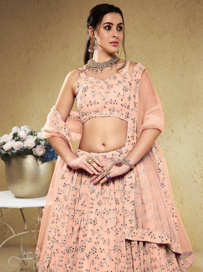Superb Light Pink Sequins Georgette Lehenga Choli With Dupatta - Zeel Clothing