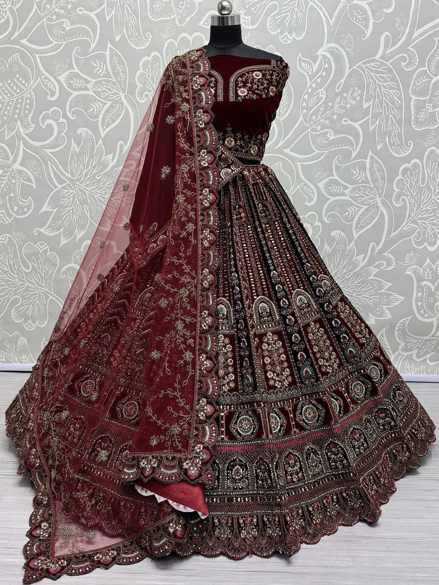 Superb Maroon Dori Work Bridal Lehenga Choli With Double Dupatta - Zeel Clothing