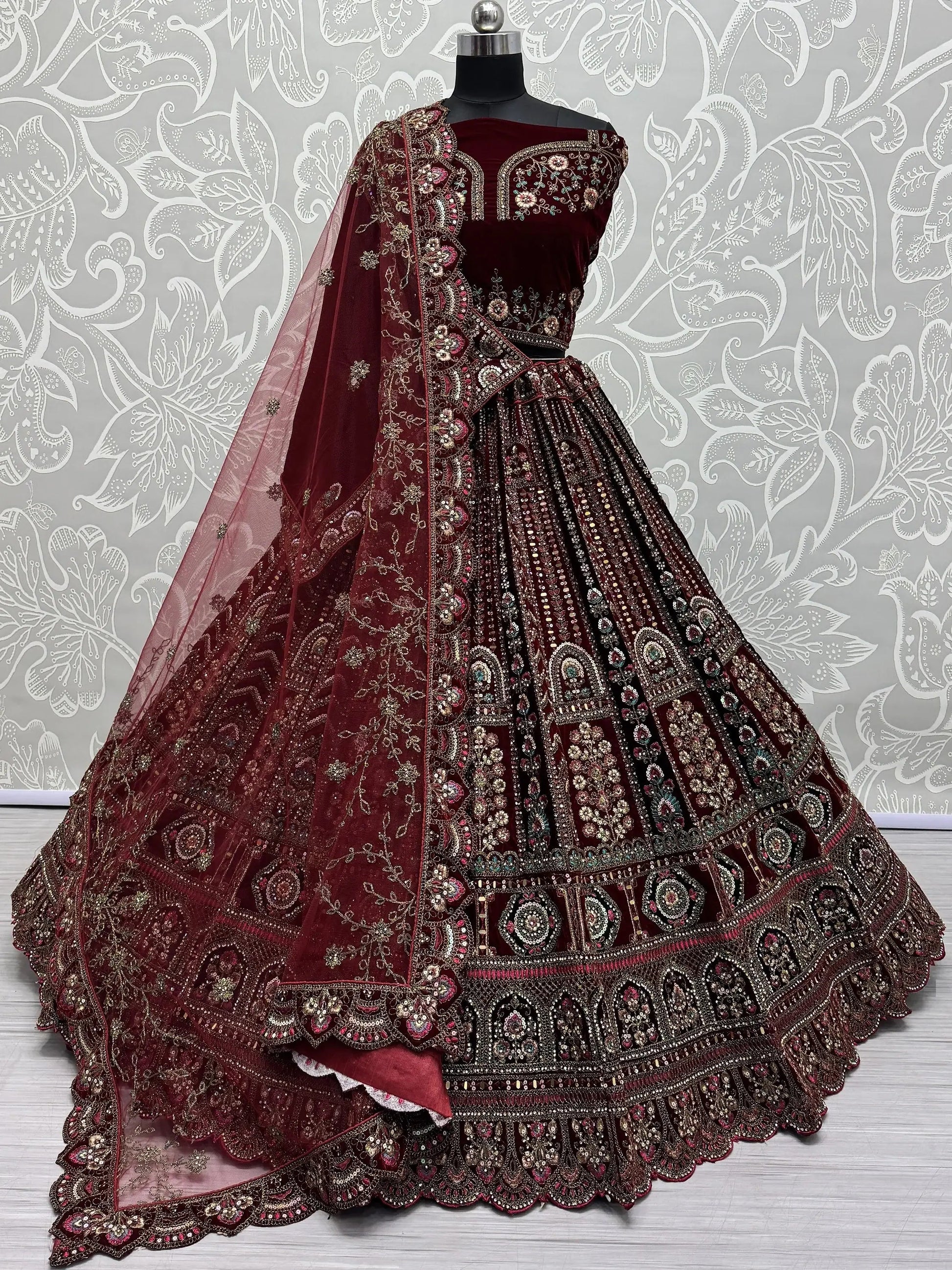 Superb Maroon Dori Work Bridal Lehenga Choli With Double Dupatta - Zeel Clothing