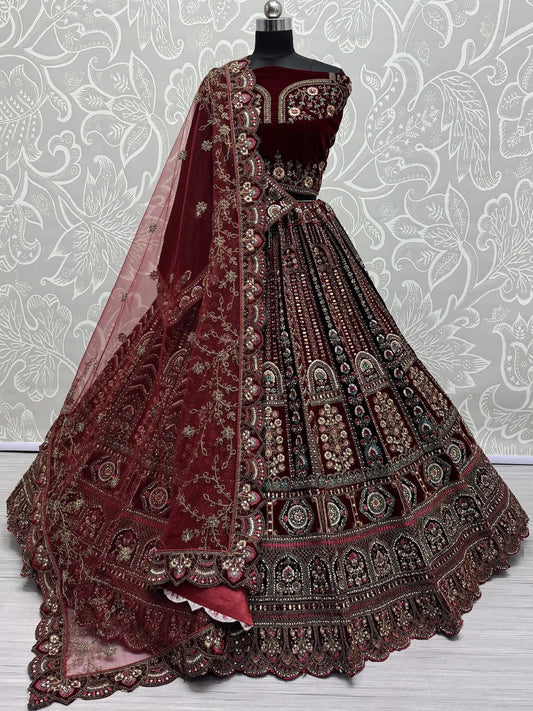 Superb Maroon Dori Work Bridal Lehenga Choli With Double Dupatta - Zeel Clothing