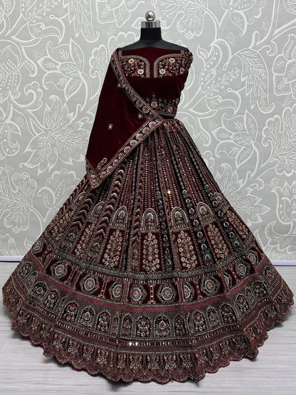 Superb Maroon Dori Work Bridal Lehenga Choli With Double Dupatta - Zeel Clothing