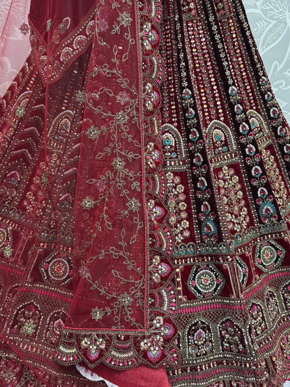 Superb Maroon Dori Work Bridal Lehenga Choli With Double Dupatta - Zeel Clothing