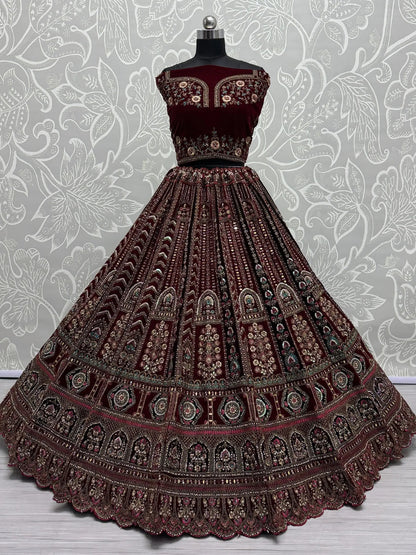 Superb Maroon Dori Work Bridal Lehenga Choli With Double Dupatta - Zeel Clothing