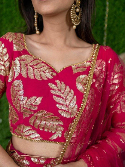 Superb Pink Sequin Embroidered Georgette Engagement Wear Lehenga Choli - Zeel Clothing