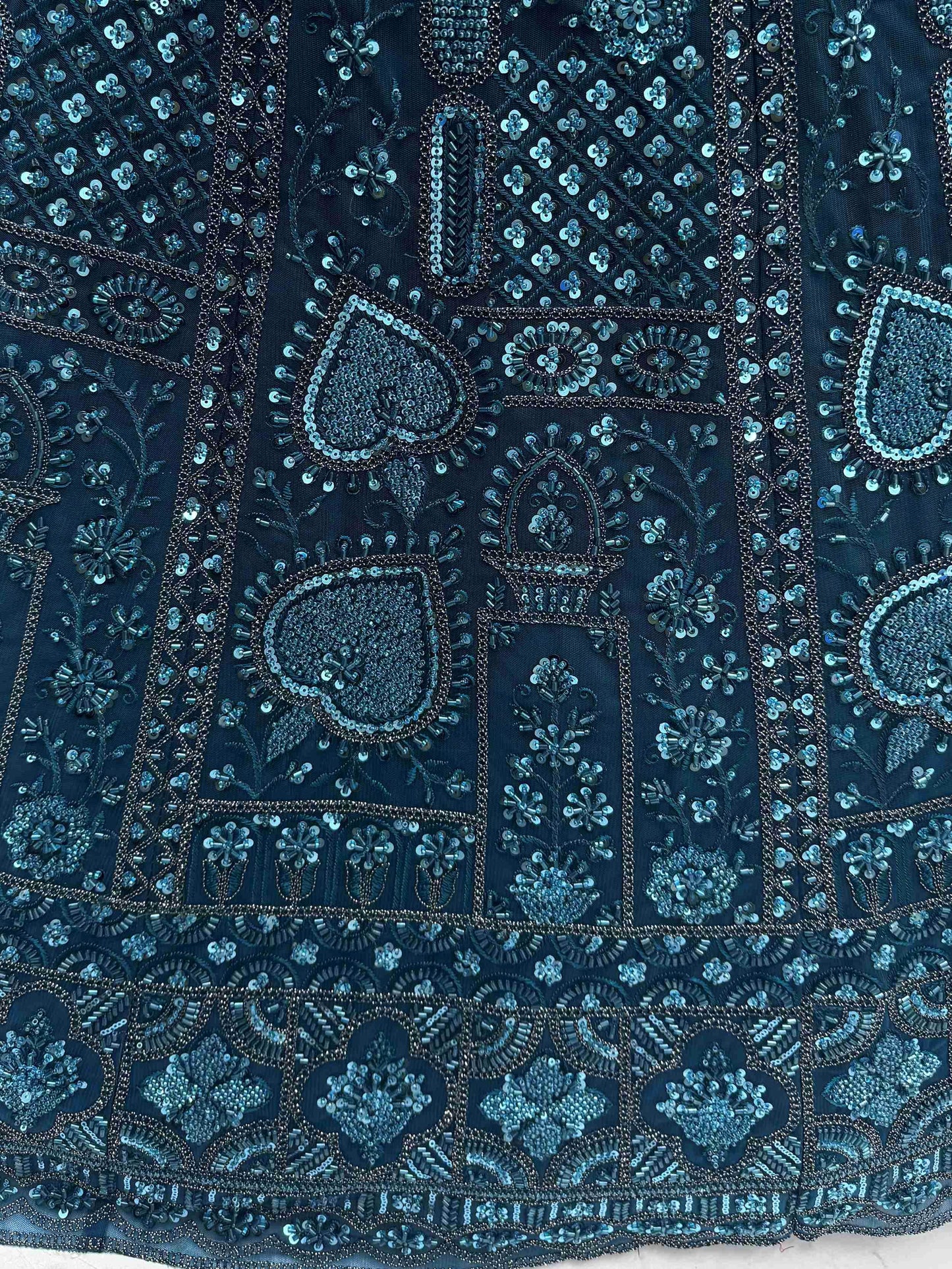 Superb Teal Blue Thread Embroidery Net Reception Wear Lehenga Choli - Zeel Clothing