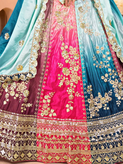 Sweet Multi-Color Sequins Embroidery Chinon Wedding Wear Lehenga Choli - Zeel Clothing