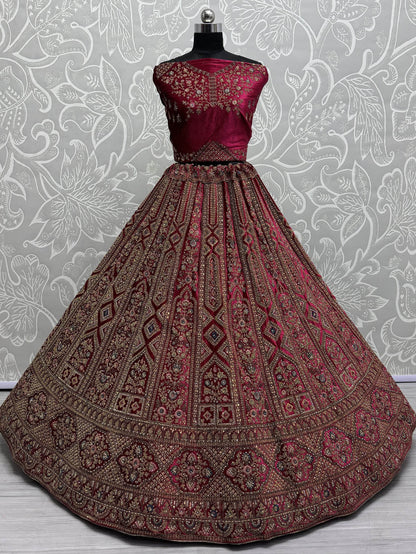 Sweet Pink Dori Work Velvet Bridal Lehenga Choli With Double Dupatta - Zeel Clothing