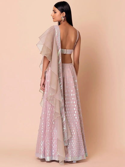 Sweet Pink Sequins Georgette Engagement Wear Lehenga Choli - Zeel Clothing