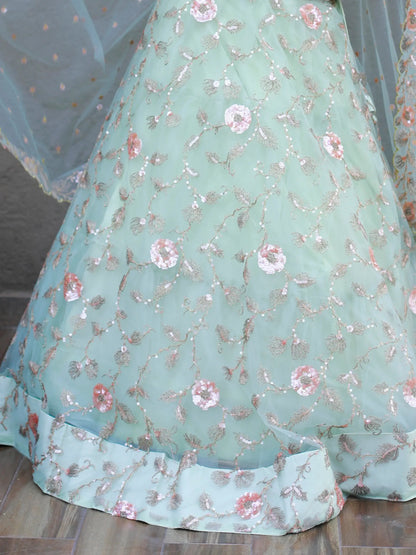 Sweet Pista Green Thread Embroidered Net Designer Lehenga Choli - Zeel Clothing