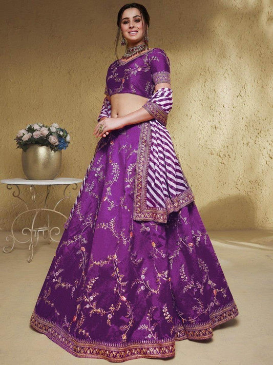 Sweet Purple Embroidered Silk Engagement Wear Lehenga Choli - Zeel Clothing