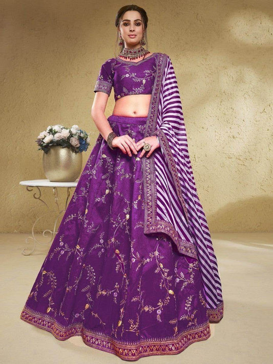 Sweet Purple Embroidered Silk Engagement Wear Lehenga Choli - Zeel Clothing