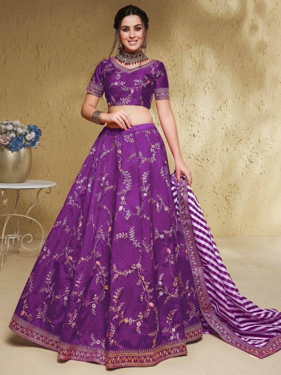 Sweet Purple Embroidered Silk Engagement Wear Lehenga Choli - Zeel Clothing