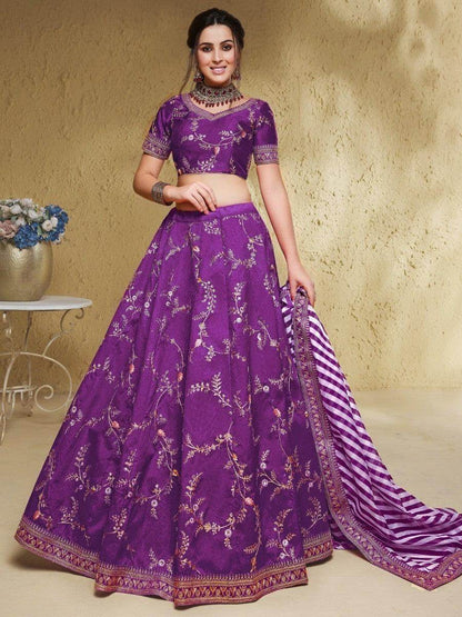 Sweet Purple Embroidered Silk Engagement Wear Lehenga Choli - Zeel Clothing