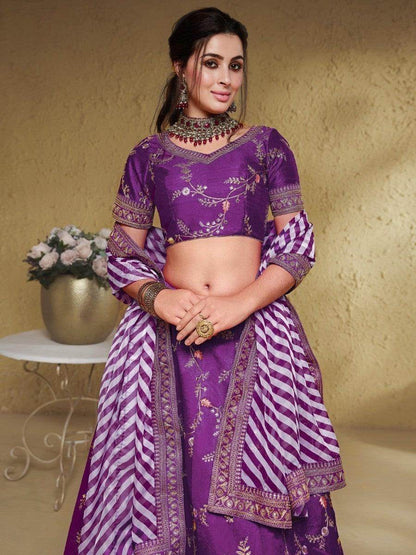 Sweet Purple Embroidered Silk Engagement Wear Lehenga Choli - Zeel Clothing