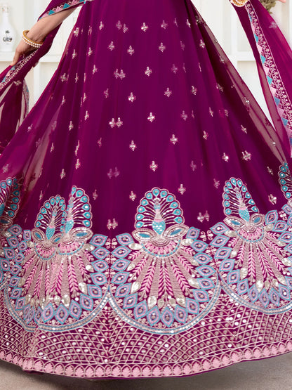 Sweet Purple Thread Work Georgette Bridesmaid Lehenga Choli - Zeel Clothing