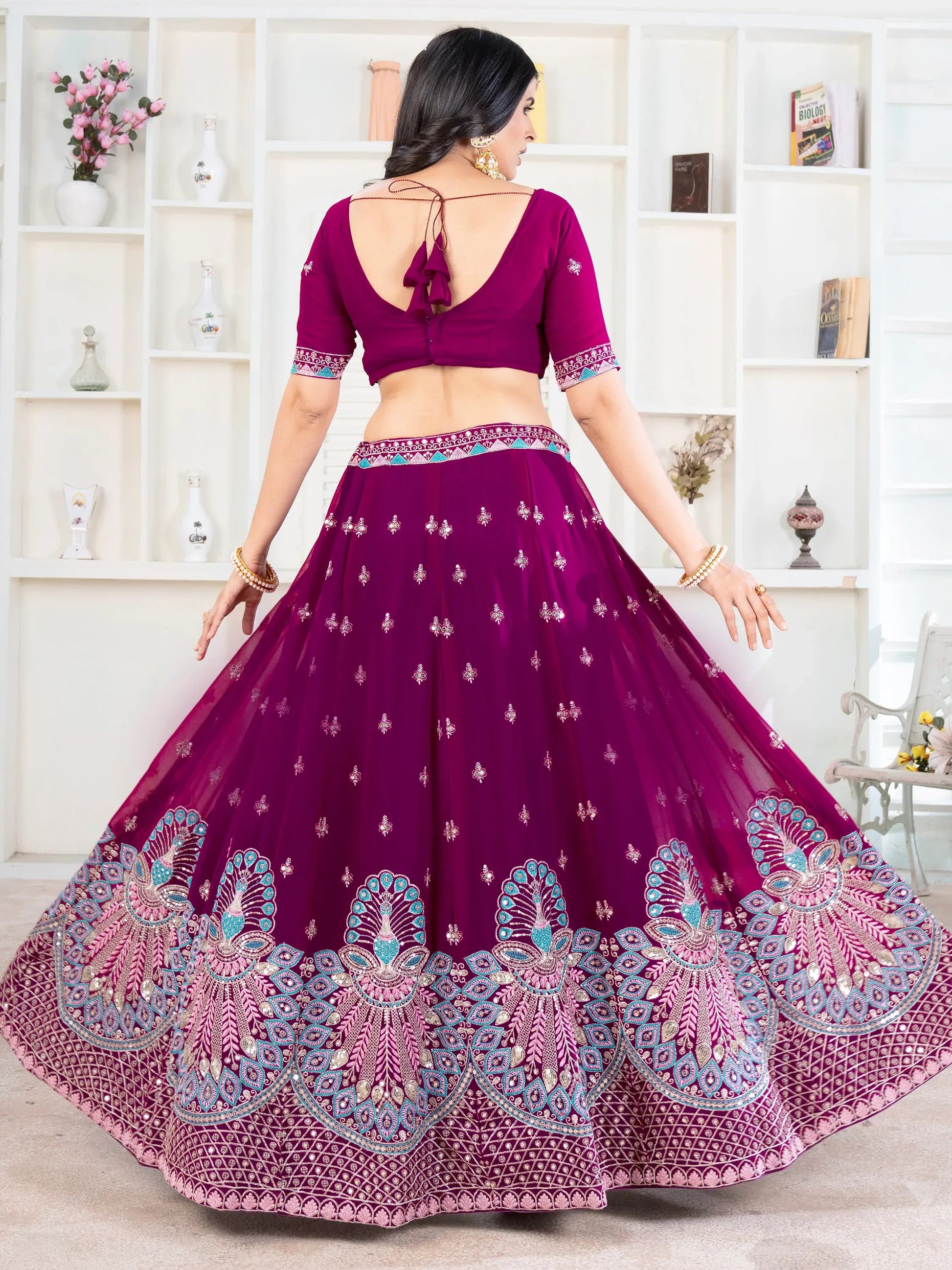 Sweet Purple Thread Work Georgette Bridesmaid Lehenga Choli - Zeel Clothing