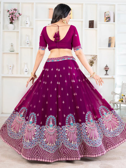 Sweet Purple Thread Work Georgette Bridesmaid Lehenga Choli - Zeel Clothing