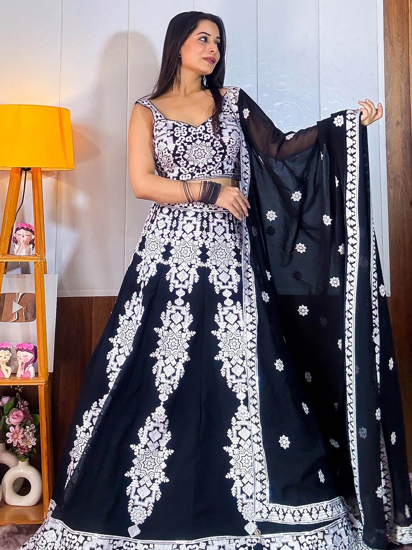Tantalizing Black Thread Work Georgette Designer Lehenga Choli - Zeel Clothing