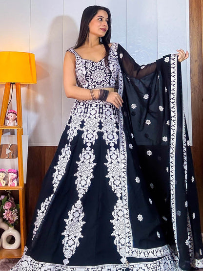 Tantalizing Black Thread Work Georgette Designer Lehenga Choli - Zeel Clothing