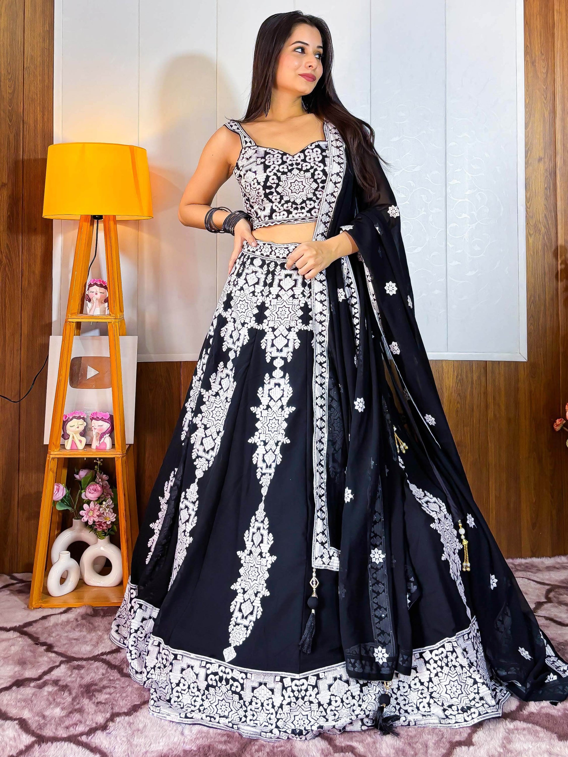 Tantalizing Black Thread Work Georgette Designer Lehenga Choli - Zeel Clothing