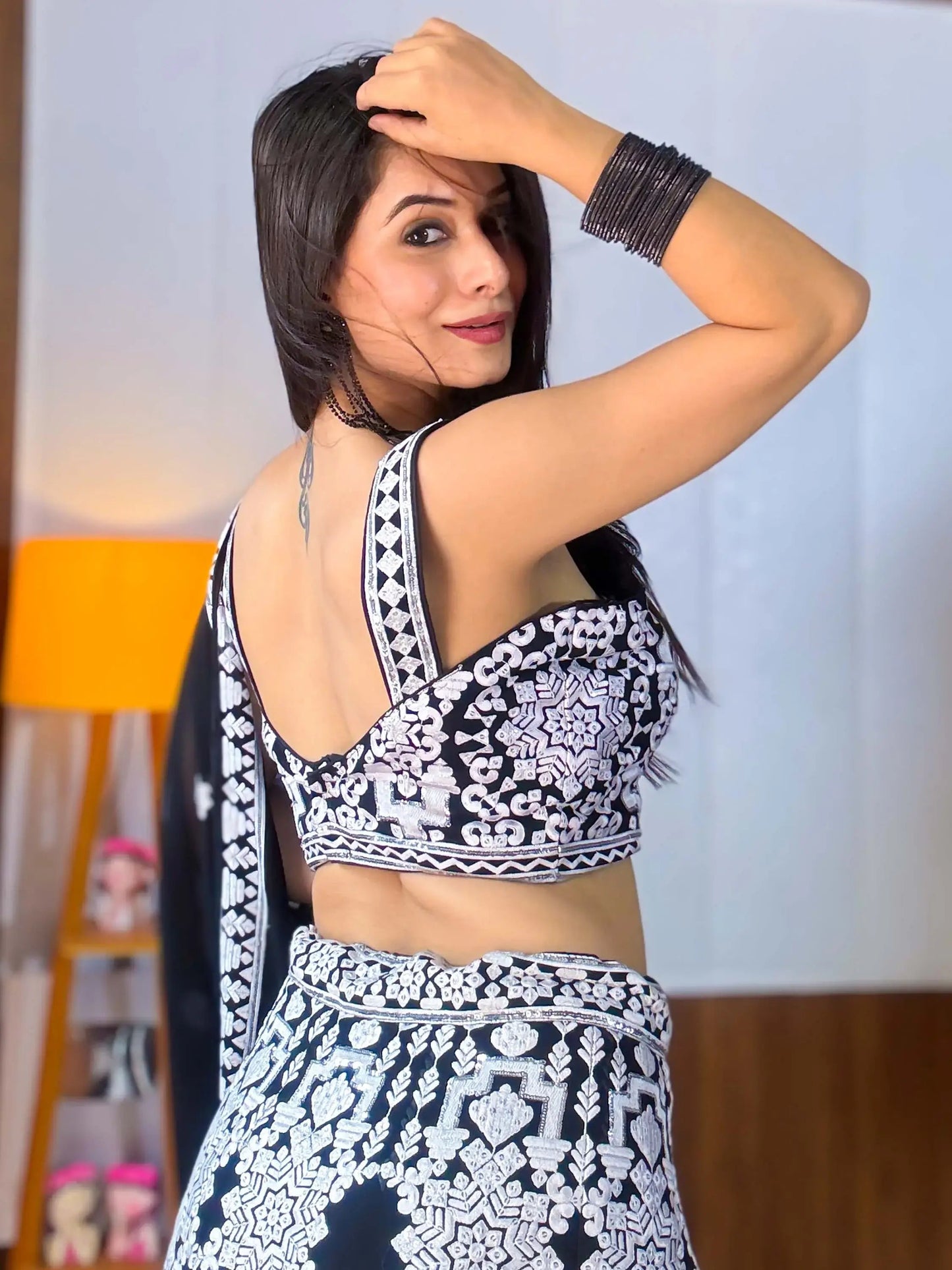 Tantalizing Black Thread Work Georgette Designer Lehenga Choli - Zeel Clothing