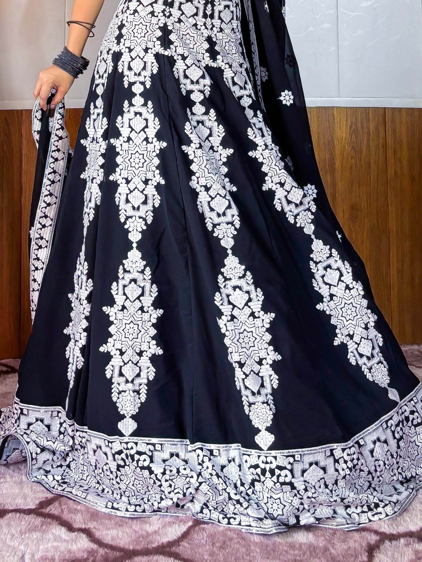 Tantalizing Black Thread Work Georgette Designer Lehenga Choli - Zeel Clothing