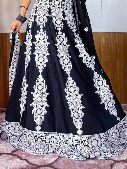 Tantalizing Black Thread Work Georgette Designer Lehenga Choli - Zeel Clothing