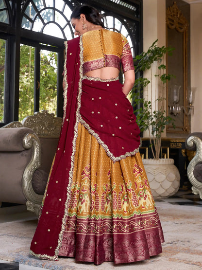 Tantalizing Mustard Yellow Patola Printed Kanchipuram Lehenga Choli - Zeel Clothing